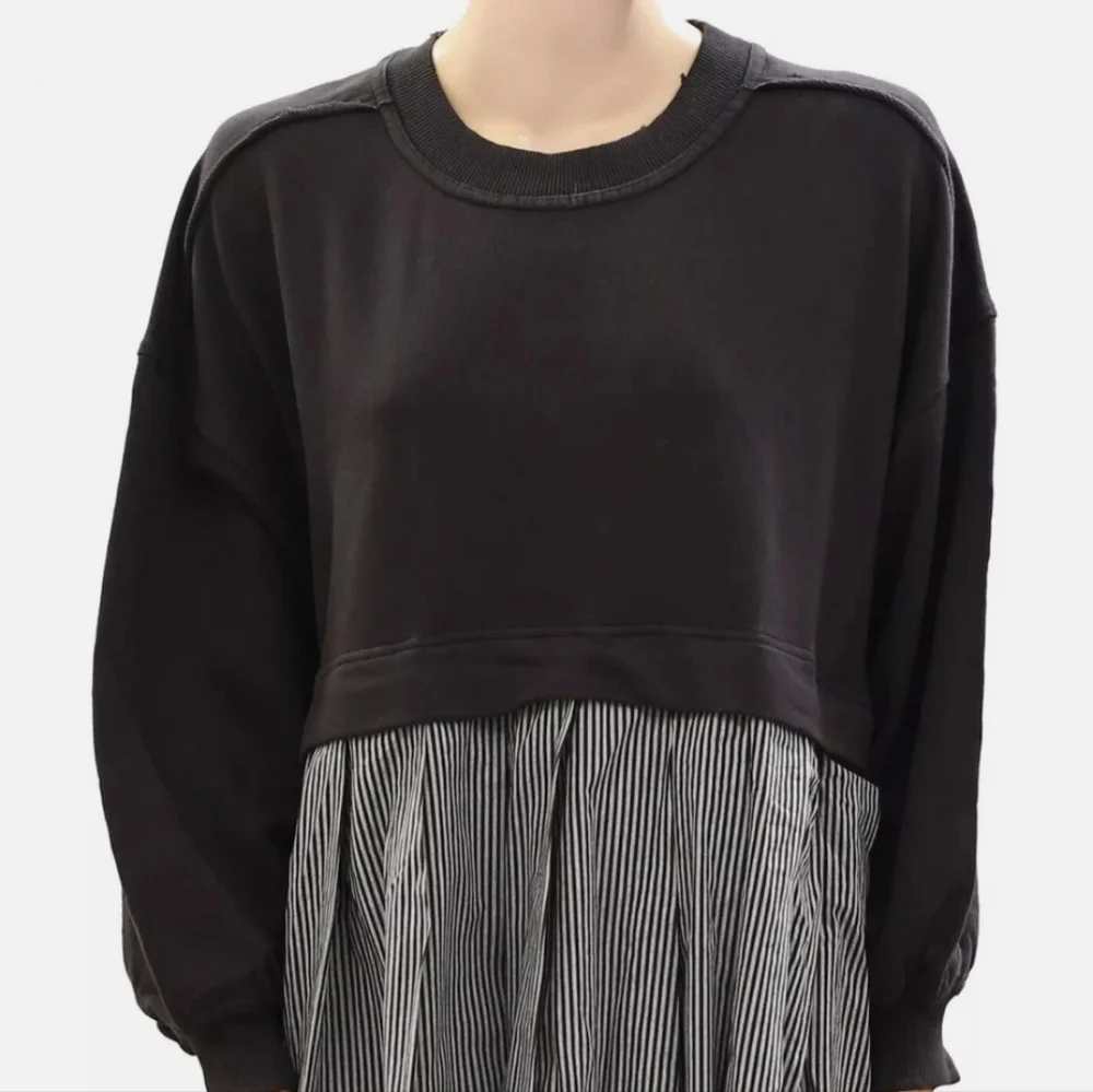 Free People - Eleanor Striped Crew Neck Long Sleeve Pleated Sweatshirt/dress